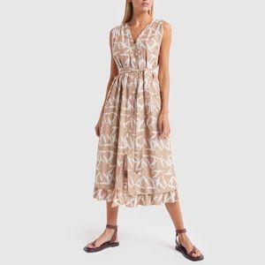 MIRTH Marais Dress in Dessert Sand Leaf Blockprint Belted SunDress Size M New